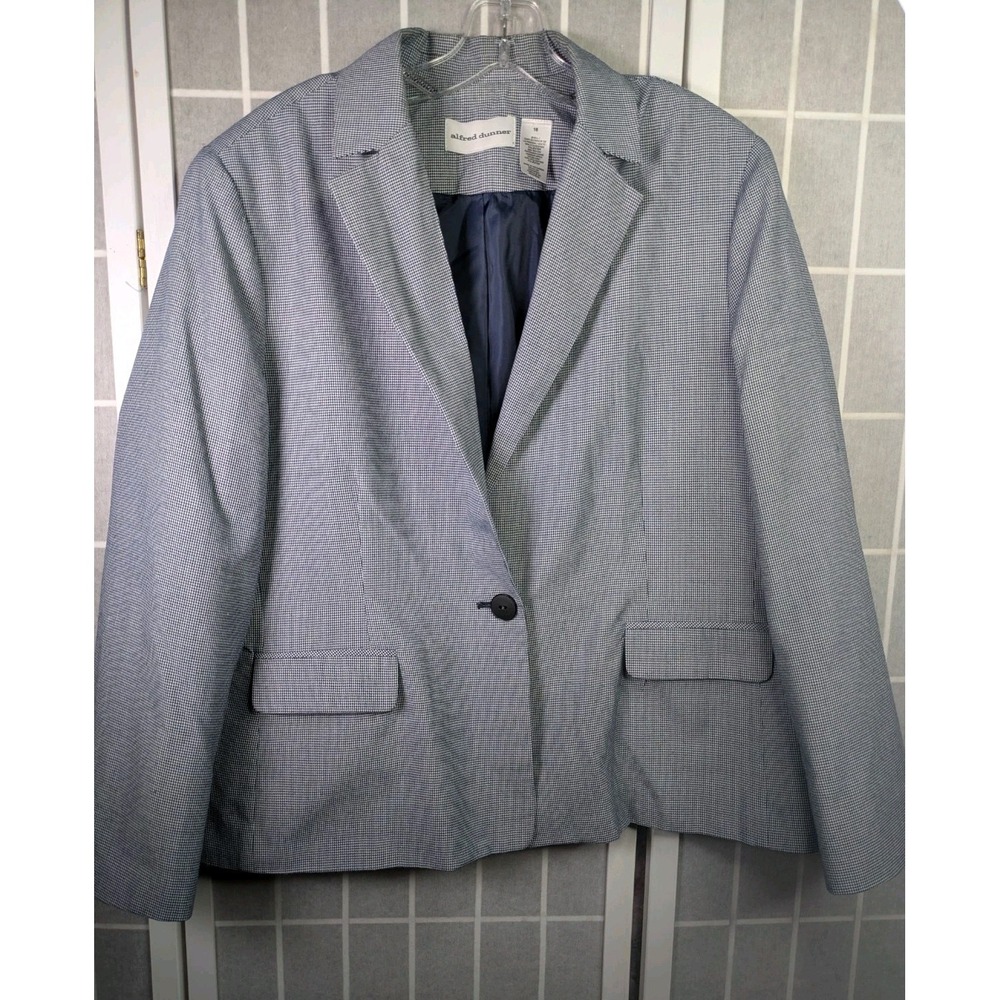 Alfred Dunner Womens Blazer 16 Houndstooth Navy White Pockets Single Button